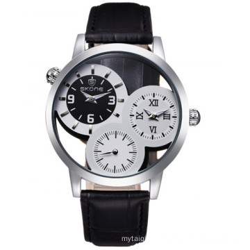SKone 9274 Black Leather Strap wrist watches for men